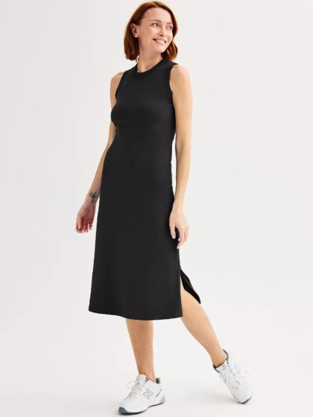 TEK Gear Tank Dress Women's Small Black Back-Elastic Waistband Sleeveless Midi